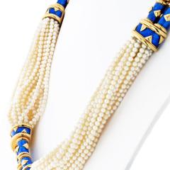  Tiffany Co TIFFANY CO SCHLUMBERGER 18K YELLOW GOLD BLUE ENAMEL PEARL STRING NECKLACE - 3078192