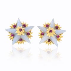  Tiffany Co TIFFANY CO SCHLUMBERGER 18K YELLOW GOLD FRENCH AGATE RUBY STAR EARRINGS - 1721103