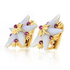  Tiffany Co TIFFANY CO SCHLUMBERGER 18K YELLOW GOLD FRENCH AGATE RUBY STAR EARRINGS - 1721104