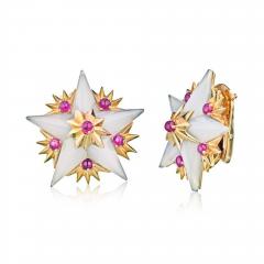  Tiffany Co TIFFANY CO SCHLUMBERGER 18K YELLOW GOLD FRENCH AGATE RUBY STAR EARRINGS - 1721572