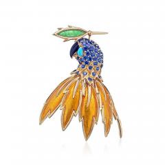  Tiffany Co TIFFANY CO SCHLUMBERGER 18K YELLOW GOLD MULTI COLOR PARROT BROOCH - 1721574