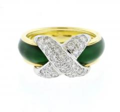  Tiffany Co TIFFANY CO SCHLUMBERGER PAVE X RING WITH GREEN ENAMEL - 3407011