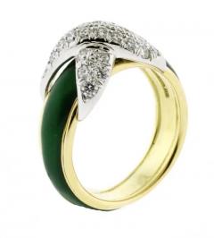  Tiffany Co TIFFANY CO SCHLUMBERGER PAVE X RING WITH GREEN ENAMEL - 3407013