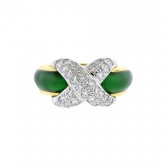  Tiffany Co TIFFANY CO SCHLUMBERGER PAVE X RING WITH GREEN ENAMEL - 3407450