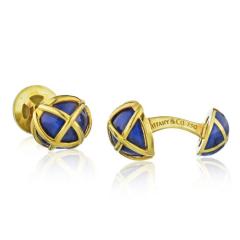  Tiffany Co TIFFANY CO SCHLUMBERGER PLATINUM 18K YELLOW GOLD BLUE ENAMEL CUFF LINKS - 1721020