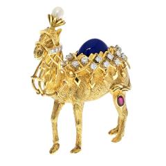  Tiffany Co TIFFANY CO SCHLUMBERGER PLATINUM 18K YELLOW GOLD CAMEL BROOCH - 3078141