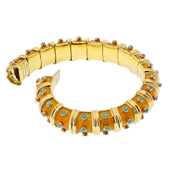  Tiffany Co TIFFANY CO SCHLUMBERGER PLATINUM 18K YELLOW GOLD COPER TURQUOISE BRACELET - 2956749