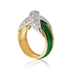  Tiffany Co TIFFANY CO X WITH GREEN ENAMEL PLATINUM AND 18K YELLOW GOLD DIAMOND RING - 1720995