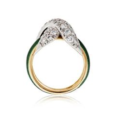  Tiffany Co TIFFANY CO X WITH GREEN ENAMEL PLATINUM AND 18K YELLOW GOLD DIAMOND RING - 1720996