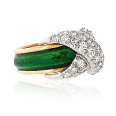  Tiffany Co TIFFANY CO X WITH GREEN ENAMEL PLATINUM AND 18K YELLOW GOLD DIAMOND RING - 1720997