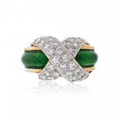  Tiffany Co TIFFANY CO X WITH GREEN ENAMEL PLATINUM AND 18K YELLOW GOLD DIAMOND RING - 1721552