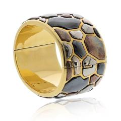  Tiffany Co Tiffany Co 18K Yellow Gold Angela Cummings 1981 Silver Inlay Bangle Bracelet - 4541789