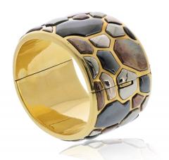  Tiffany Co Tiffany Co 18K Yellow Gold Angela Cummings 1981 Silver Inlay Bangle Bracelet - 4541796