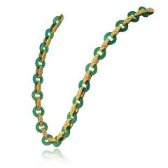  Tiffany Co Tiffany Co 18K Yellow Gold Chrysoprase Round And Gold Link 26 Inch Necklace - 4530444