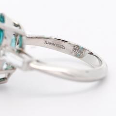  Tiffany Co Tiffany Co 6 5 Carat Pear Cut Green Blue Tourmaline and Diamond Platinum Ring - 3954370