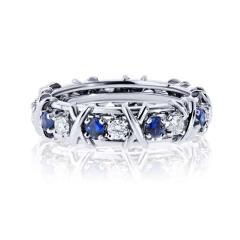  Tiffany Co Tiffany Co Platinum Sixteen Stone Sapphire And Diamond Wedding Band - 4512216