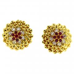  Tiffany Co Tiffany Co Ruby and Diamond Flower Earrings 18kt - 4698852
