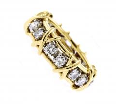  Tiffany Co Tiffany Co Schlumberger 16 Stone Diamond Gold and Platinum X Ring Size 7  - 4367422