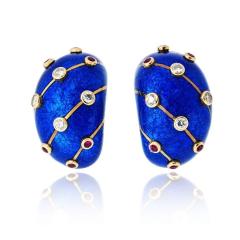  Tiffany Co Tiffany Co Schlumberger 18K YG Blue Enamel Ruby And Diamond Banana Earrings - 4512234