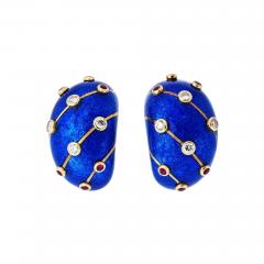  Tiffany Co Tiffany Co Schlumberger 18K YG Blue Enamel Ruby And Diamond Banana Earrings - 4512254
