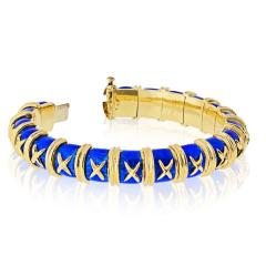  Tiffany Co Tiffany Co Schlumberger 18K YG Croisillon Blue Enamel Bangle Bracelet - 4452975