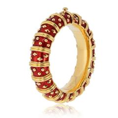  Tiffany Co Tiffany Co Schlumberger 18K YG Dot Losange Red Enamel Bangle Bracelet - 4511155