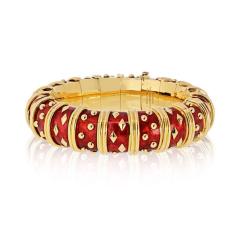  Tiffany Co Tiffany Co Schlumberger 18K YG Dot Losange Red Enamel Bangle Bracelet - 4512240