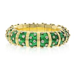  Tiffany Co Tiffany Co Schlumberger 18K Yellow Gold Green Enamel Diamond Bracelet - 4578913