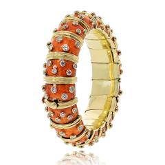  Tiffany Co Tiffany Co Schlumberger 18K Yellow Gold Orange Enamel Diamond Bracelet - 4577432