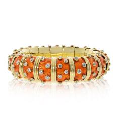  Tiffany Co Tiffany Co Schlumberger 18K Yellow Gold Orange Enamel Diamond Bracelet - 4578912