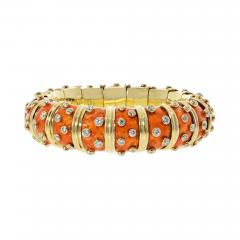  Tiffany Co Tiffany Co Schlumberger 18K Yellow Gold Orange Enamel Diamond Bracelet - 4578918