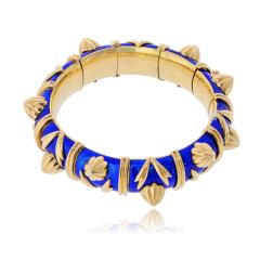  Tiffany Co Tiffany Co Schlumberger 18K Yellow Gold Paillonne Blue Enamel Cones Bangle - 4762252
