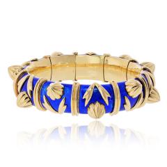  Tiffany Co Tiffany Co Schlumberger 18K Yellow Gold Paillonne Blue Enamel Cones Bangle - 4762519