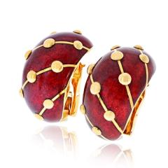  Tiffany Co Tiffany Co Schlumberger 18K Yellow Gold Red Enamel Banana Earrings - 4541773