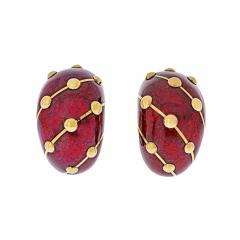  Tiffany Co Tiffany Co Schlumberger 18K Yellow Gold Red Enamel Banana Earrings - 4545137