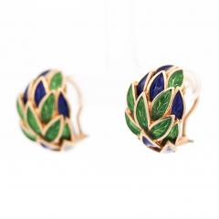  Tiffany Co Tiffany Co Vintage Green and Blue Enamel 18K Gold Clip On Earrings - 3954335