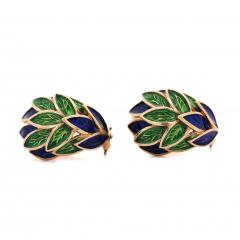  Tiffany Co Tiffany Co Vintage Green and Blue Enamel 18K Gold Clip On Earrings - 3954336