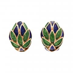  Tiffany Co Tiffany Co Vintage Green and Blue Enamel 18K Gold Clip On Earrings - 3955647