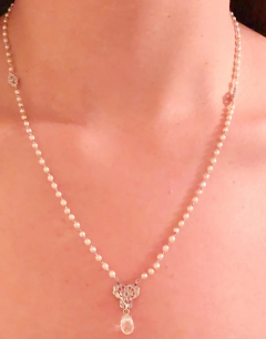  Tiffany Co Tiffany Co White Gold Beaded Pearl Necklace with Diamonds and Large Briolette - 2718056