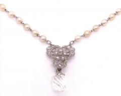  Tiffany Co Tiffany Co White Gold Beaded Pearl Necklace with Diamonds and Large Briolette - 2718083