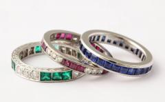  Tiffany Co Wedding Bands of Diamonds Sapphires Rubies and Emeralds Set in Platinum - 501627