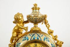 Tiffany and Co A French Gilt Bronze and Champleve Enamel Clock Set Retailed by Tiffany Co  - 808245