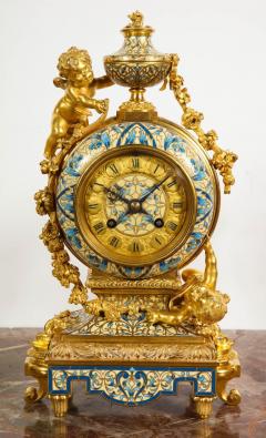  Tiffany and Co A French Gilt Bronze and Champleve Enamel Clock Set Retailed by Tiffany Co  - 808248