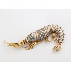  Tiffany and Co Tiffany Co 18K Gold and 925 Silver Lobster Shrimp Pin Brooch with Emerald - 1217849