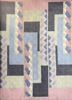  Tisca Tisca Geometric Pattern Hand Tufted Wool Rug Signed ILES France 1990s - 4766875