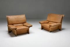  Titina Ammannati Giampiero Vitelli Brunati Camel Leather Club Chairs Mid Century Modern Italy 1970s - 3396064