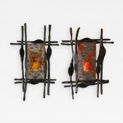  Tom Ahlstr m Hans Ehrich Pair of Brutalist Sconces Iron Murano Glass by Ahlstrom and Helrich 1970s - 901822