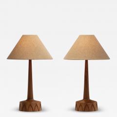  Tran s Stilarmatur AB A Pair of Solid Wood Table Lamps by AB Stilarmatur Tran s Sweden ca 1960s - 3988547