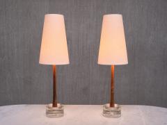  Tran s Stilarmatur AB Pair of Stilarmatur Tran s Table Lamps in Rosewood and Glass Sweden 1960s - 3881426