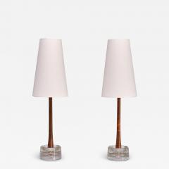  Tran s Stilarmatur AB Pair of Stilarmatur Tran s Table Lamps in Rosewood and Glass Sweden 1960s - 3883856